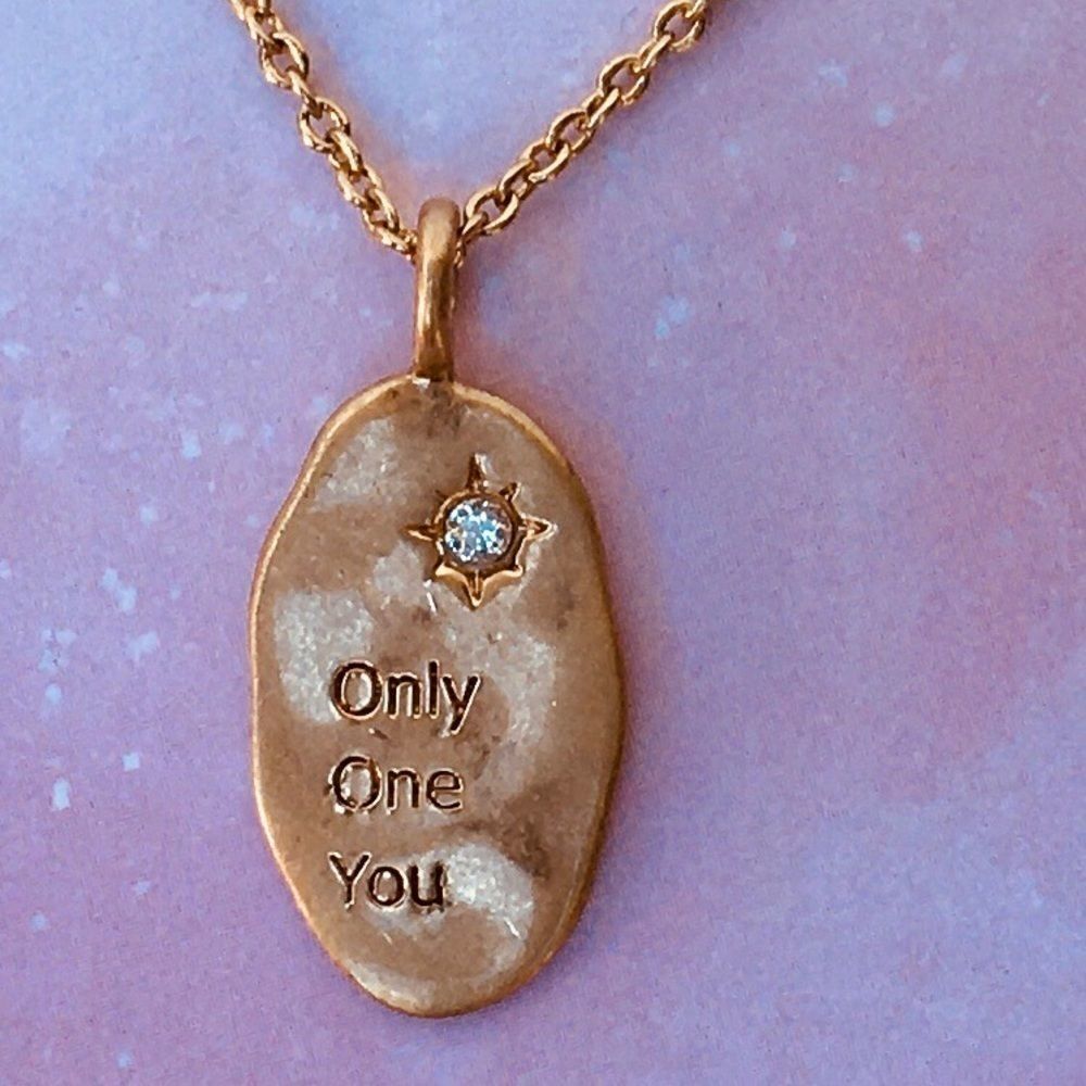 Gold Cubic Zirconia Engraved Charm Neclace